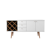 Manhattan Comfort 1010451 Utopia 4 Bottle Wine Rack Sideboard Buffet Stand with 3 Drawers and 2 Shelves in White Gloss and Maple Cream 